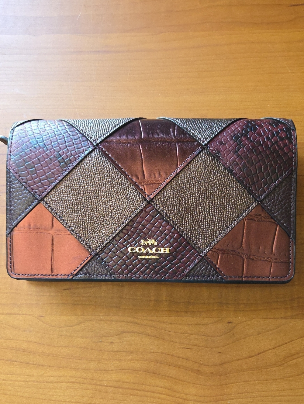 COACH Hayden Accordian Zip Metallic Ox Blood Snake Print Patchwork Wallet Clutch - Picture 3 of 14
